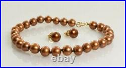 Chocolate Pearl Bracelet and Earring Set in 14k Yellow Gold