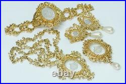 Christian Dior Boutique Intaglio Glass Pearl Earrings Bracelet Necklace Set