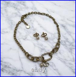 Christian Dior Gold With Pearl Accent Necklace And Earrings Set