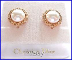 Christian Dior Signed Clip Earrings Gold Plated set with Pearl