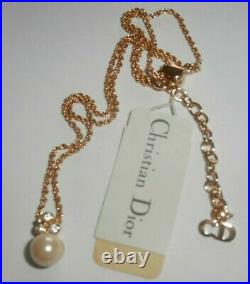 Christian Dior Signed Gold Plated Necklace with Pearl & Crystal set Pendant