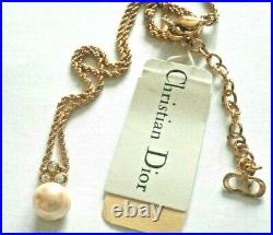 Christian Dior Signed Gold Plated Necklace with Pearl & Crystal set Pendant