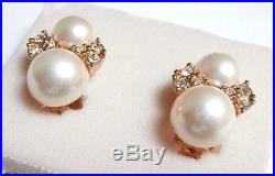 Christian Dior Signed Pearl & Crystal Set Clip Earrings Gold Plated