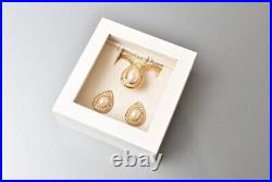 Christian Dior Vintage Rhinestone Faux Pearl Gold Tone Necklace Earrings Set