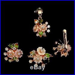 Chrome Diopside Mother Of Pearl Rose Gold Plated Sterling Silver 925 Set Size 7