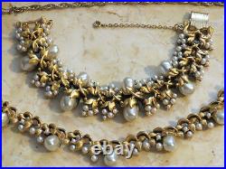 Chunky Antiqued Gold Retro Tortolani Necklace & Bracelet Set with Faux Pearls