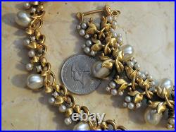 Chunky Antiqued Gold Retro Tortolani Necklace & Bracelet Set with Faux Pearls