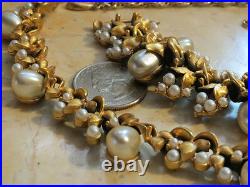 Chunky Antiqued Gold Retro Tortolani Necklace & Bracelet Set with Faux Pearls