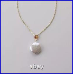 Citrine, Coin Pearl Necklace Set In 14k Yellow Gold 16 In