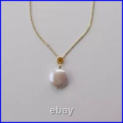 Citrine, Coin Pearl Necklace Set In 14k Yellow Gold 16 In