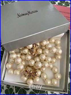 Classic Kate Spade New York Pearl Long Necklace Gold Bow & Ring SET Gold RARE