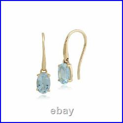 Classic Oval Aquamarine Claw Set Drop Earrings in 9ct Yellow Gold