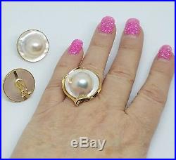 Classic vintage estate 14k gold blister mabe pearl ring and earring set