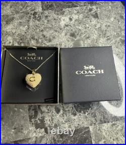 Coach Necklace And Earrings Set Pearl Locket Gold Tone Huggie Earrings Coach Necklace And Earrings Set Pearl Locket Gold Tone Huggie Earrings