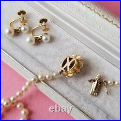 Collectors set Signed BUCHERER 14K Gold Pearl Necklace Earrings ORIG SWISS CASE