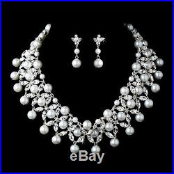 Couture Rhinestone & Pearl Bridal Statement Necklace and Earring Set NE 71636