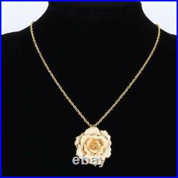 Cream 24K Gold Dipped Real Rose Pendant/Rhinestone Drop Earrings Set Mothers Day