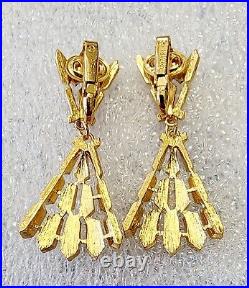 Crown Trifari Double Clasp Lucerne Drop Gold Tone Necklace, Earring Set NWT B636