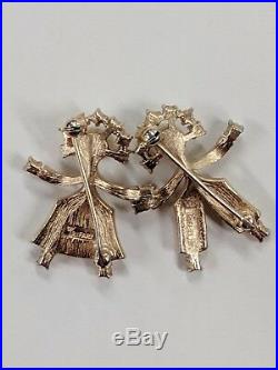 Crown Trifari Gold Tone Boy Girl Jon & Metze Rhinestones Pearls Brooch Pin Set