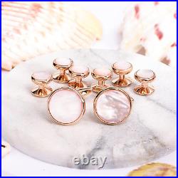 Cufflinks and Tuxedo Studs Set for Men with Gift Box, Rose Gold Tone Mother-Of-P