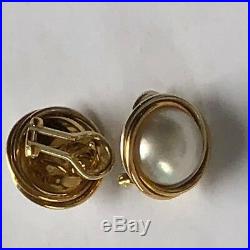 Cultured Mabe Pearl Earrings Bezel set in 18K Gold with Omega Backs