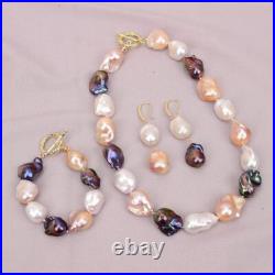 Cultured Mix Color Keshi Baroque Pearl Necklace Bracelet Earrings Sets