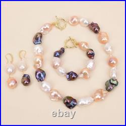 Cultured Mix Color Keshi Baroque Pearl Necklace Bracelet Earrings Sets