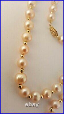 Cultured Pearl 14k Yellow Gold Necklace Bracelet Earring Set With Gift Box