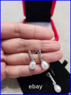 Cultured Pearl Drop Earrings And Pendant Set In 14k White Gold Cultured Pearl Drop Earrings And Pendant Set In 14k White Gold