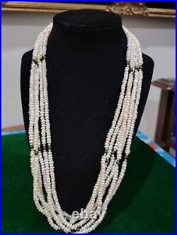 Cultured Pearl & Malachite Multi Strand Necklace Bracelet Jewelry Set