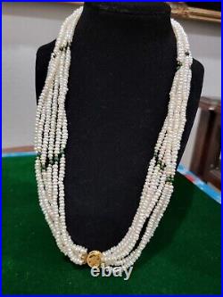 Cultured Pearl & Malachite Multi Strand Necklace Bracelet Jewelry Set