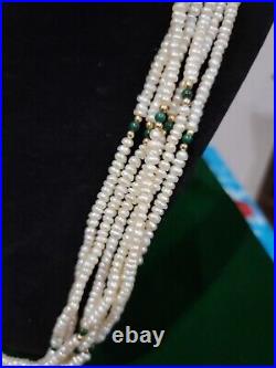 Cultured Pearl & Malachite Multi Strand Necklace Bracelet Jewelry Set