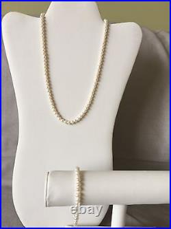 Cultured Pearl Necklace And Bracelet Set 14K Yellow Gold