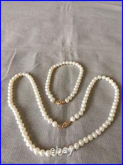 Cultured Pearl Necklace And Bracelet Set 14K Yellow Gold