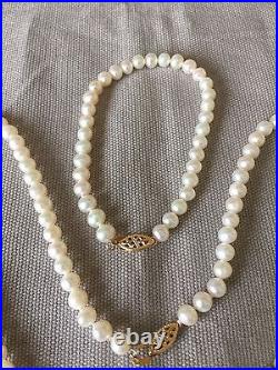 Cultured Pearl Necklace And Bracelet Set 14K Yellow Gold