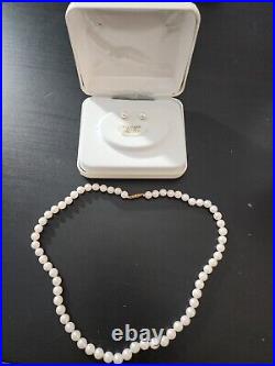 Cultured Pearl Necklace And Earrings 14kt Gold Set
