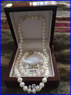 Cultured Pearl Necklace & Bracelet Set 14k Yellow Gold Clasp NWT