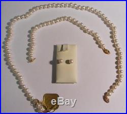 Cultured Pearl Set Necklace, Bracelet, Earrings 14K Gold Clasps