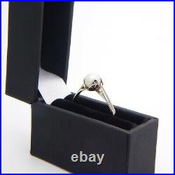 Cultured Pearl Solitaire Ring Leaf Setting 9ct Yellow Gold UK Size S 1/2