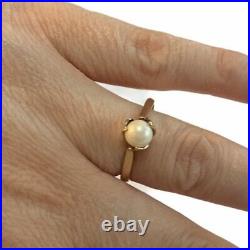 Cultured Pearl Solitaire Ring Leaf Setting 9ct Yellow Gold UK Size S 1/2