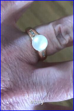 Cultured Pearl and Six-Diamond (Channel Set) 14K Yellow Gold Ring-Classic