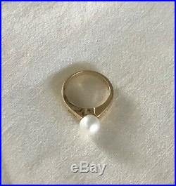 Cultured Pearl and Six-Diamond (Channel Set) 14K Yellow Gold Ring-Classic