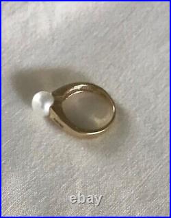 Cultured Pearl and Six-Diamond (Channel Set) 14K Yellow Gold Ring-Classic