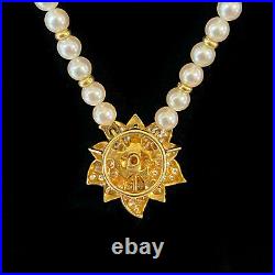Cultured Saltwater Pearl necklace & 18ct Gold Diamond pave-set pendant, Ldn 1984
