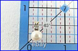 Cultured White Akoya PEARL PENDANT AND EARRING SET REAL SOLID 14 k GOLD 1.9 g