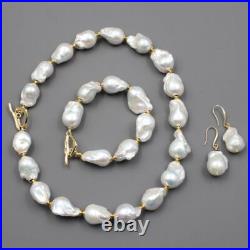 Cultured White Keshi Baroque Pearl Necklace Bracelet Earrings Sets For Women Cultured White Keshi Baroque Pearl Necklace Bracelet Earrings Sets For Women