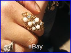 Custom Crafted Diamond Pearl and 14 Karat Gold Ring / Lost Wax Custom Setting
