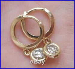 Custom Made Bezel Set Diamond Drop Earrings 14K Yellow Gold