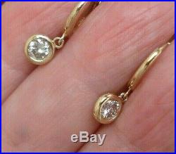 Custom Made Bezel Set Diamond Drop Earrings 14K Yellow Gold