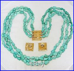 D. EGBERT 18K Yellow Gold & Turquoise Bead Necklace & Earrings Set (192g, 27)
